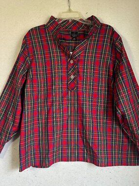 Talbots shirt sz 3XP  1/4 Button Popover Top Plaid Non Iron Blouse Red green NEW